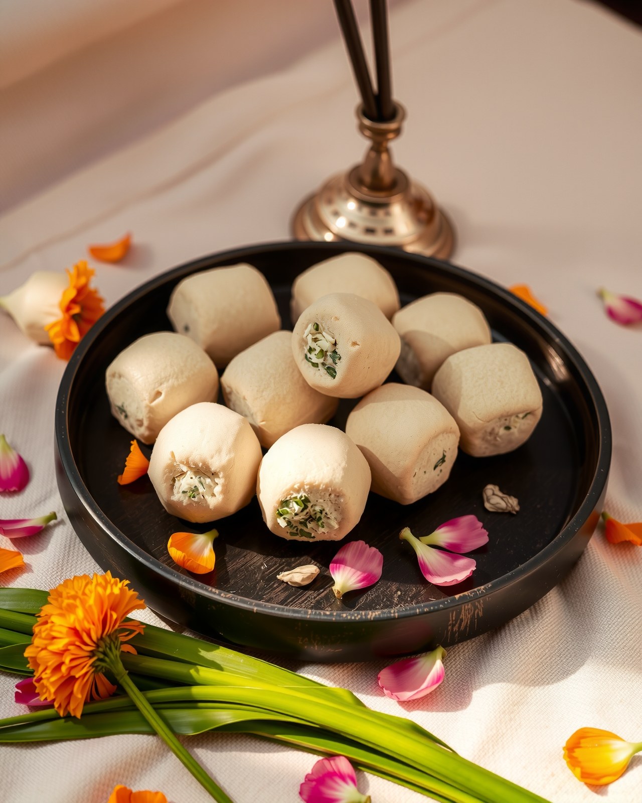 Thaimassage örtkompresser med marigold-blommor