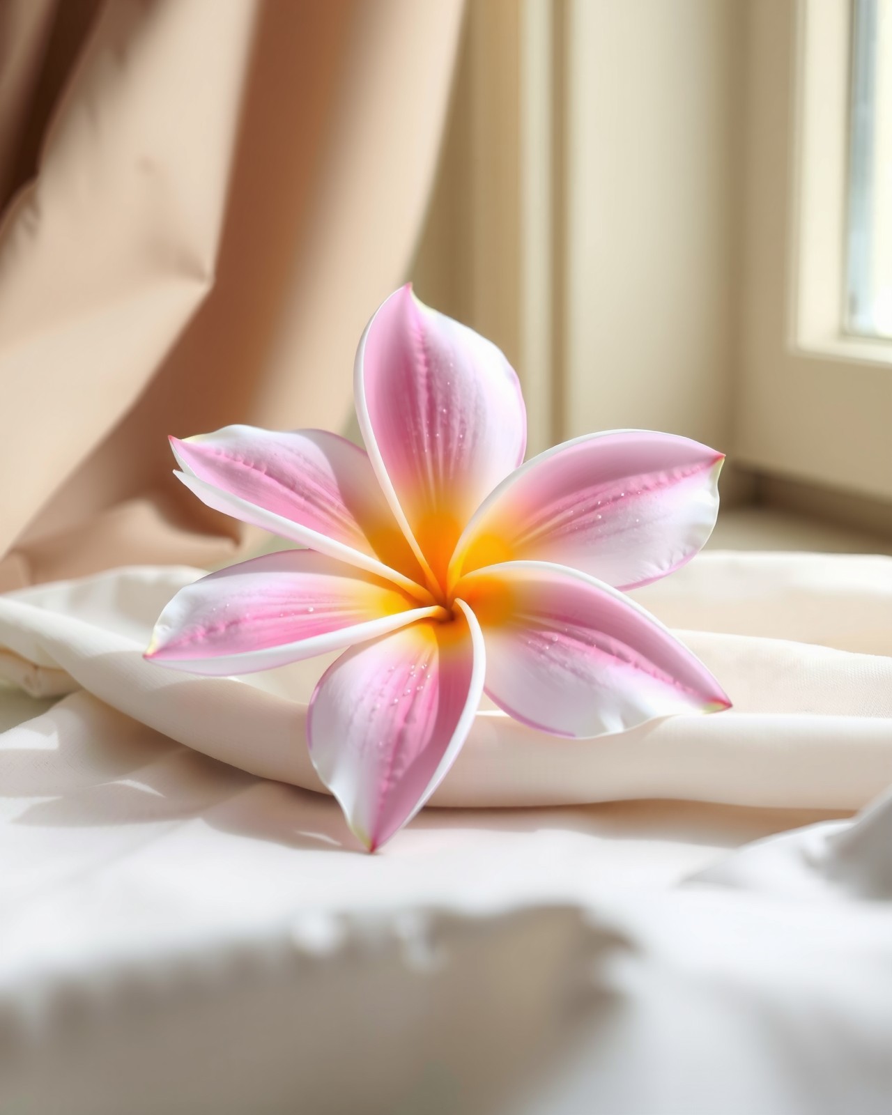 Plumeria-blomma på linne
